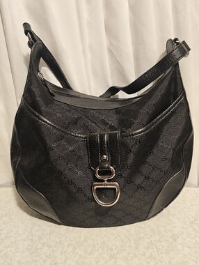 Etienne Aigner Black Monogram Shoulder Bag with Silver Hardware